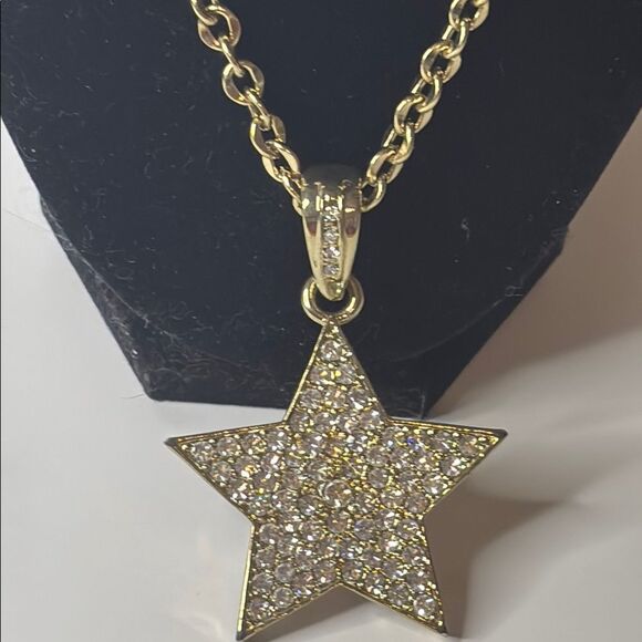 Signed FL&B Gold Tone Star Pendant Chain Necklace 18” with Extender - Picture 2 of 6